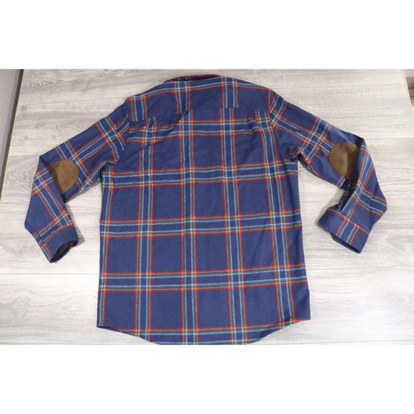 Pendleton Trail Shirt Mens Medium Plaid Virgin Wool Elbow Patch Flannel LARGE - Picture 6 of 6